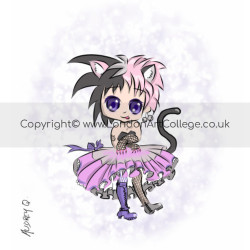 Student digital drawing of a Chibi/Manga Cat Girl from London Art College's Chibi Character Development Course